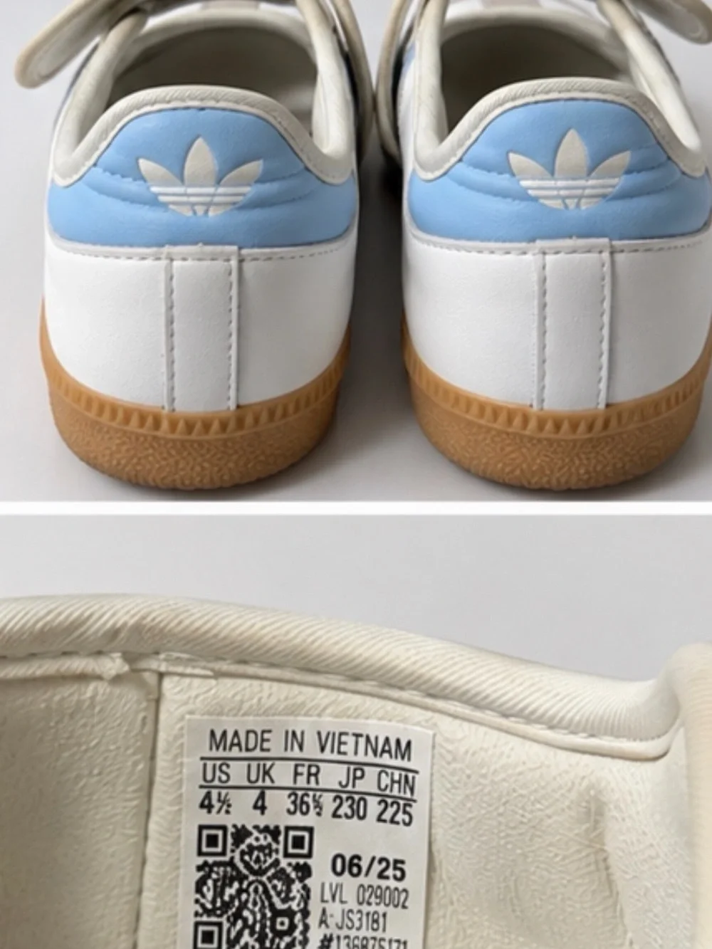 adidas Samba Mary Jane Kids Shoes in White & Light Blue